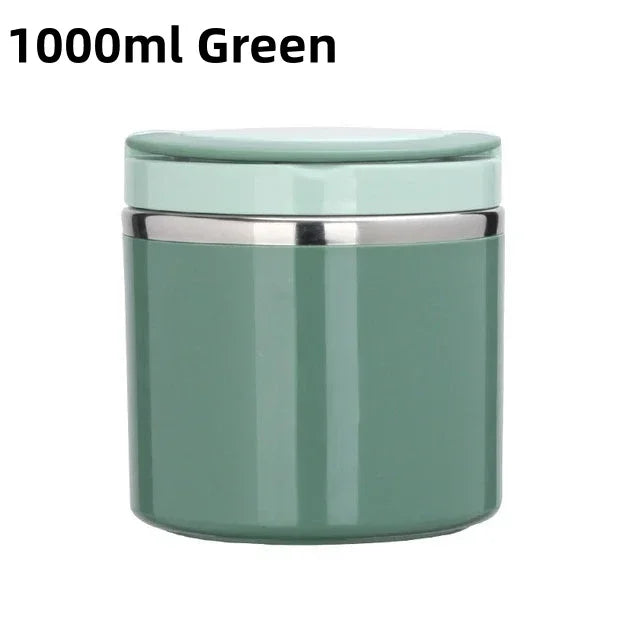 Green thermos container with silver lid on a white background