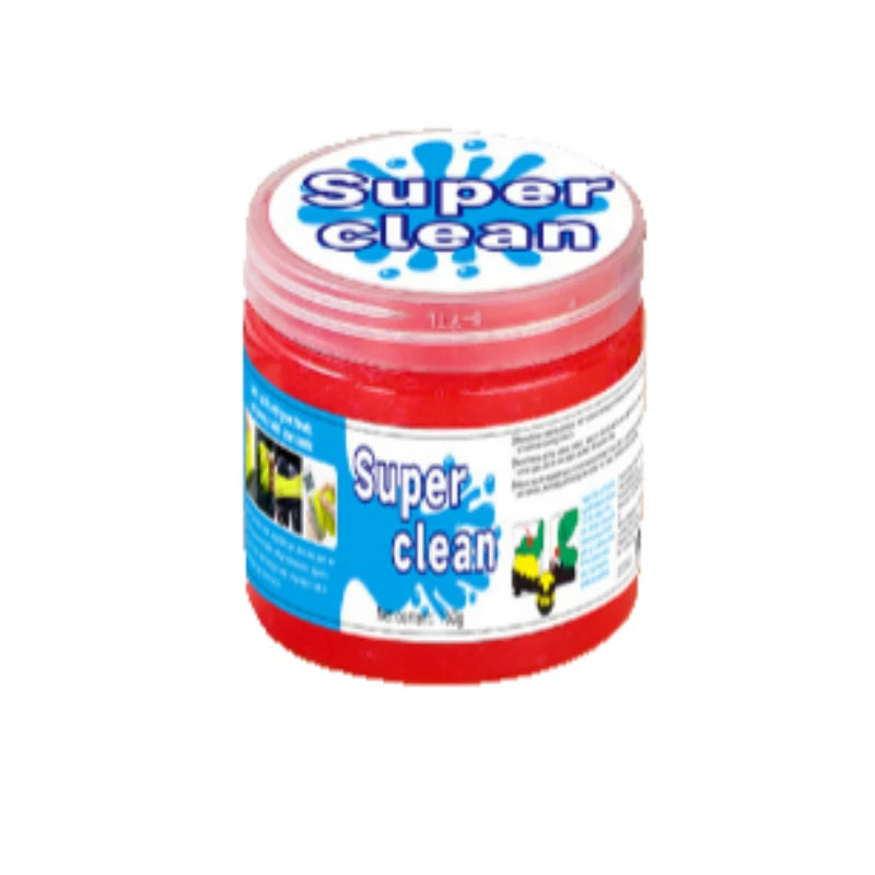 Red container with 'Super Clean' label on a white background