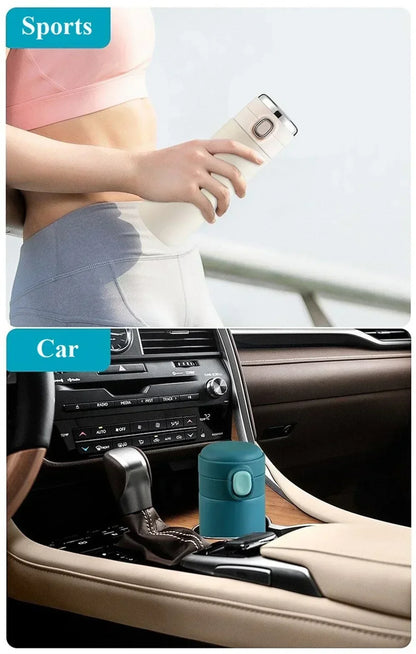 Blue car mount holder on a car's dashboard with a phone on it, labeled 'Sports' and 'Car'.