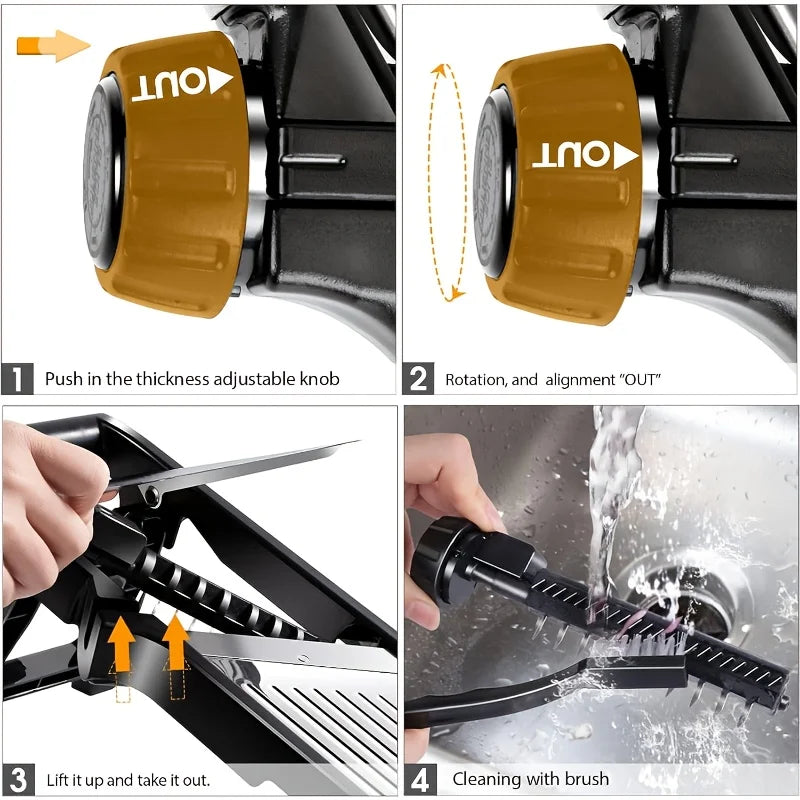 Instructions for using a kitchen knife sharpener with images of the process.