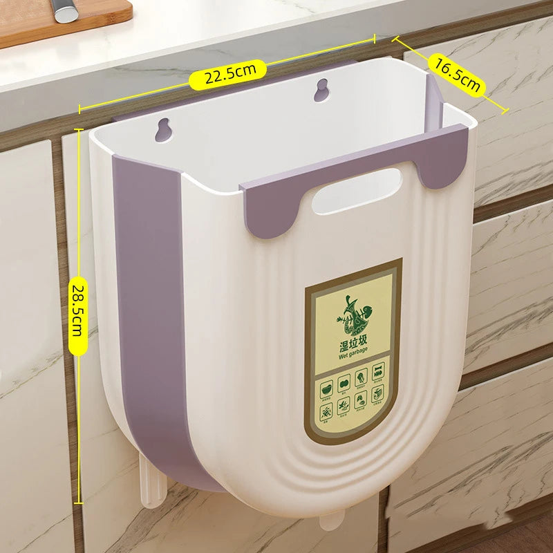 Wall-mounted pet waste bag dispenser with measurements on a wooden surface.