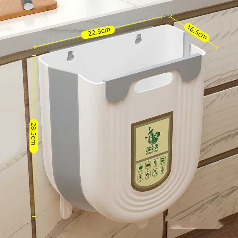 Wall-mounted pet litter box with dimensions labeled on a wooden floor.