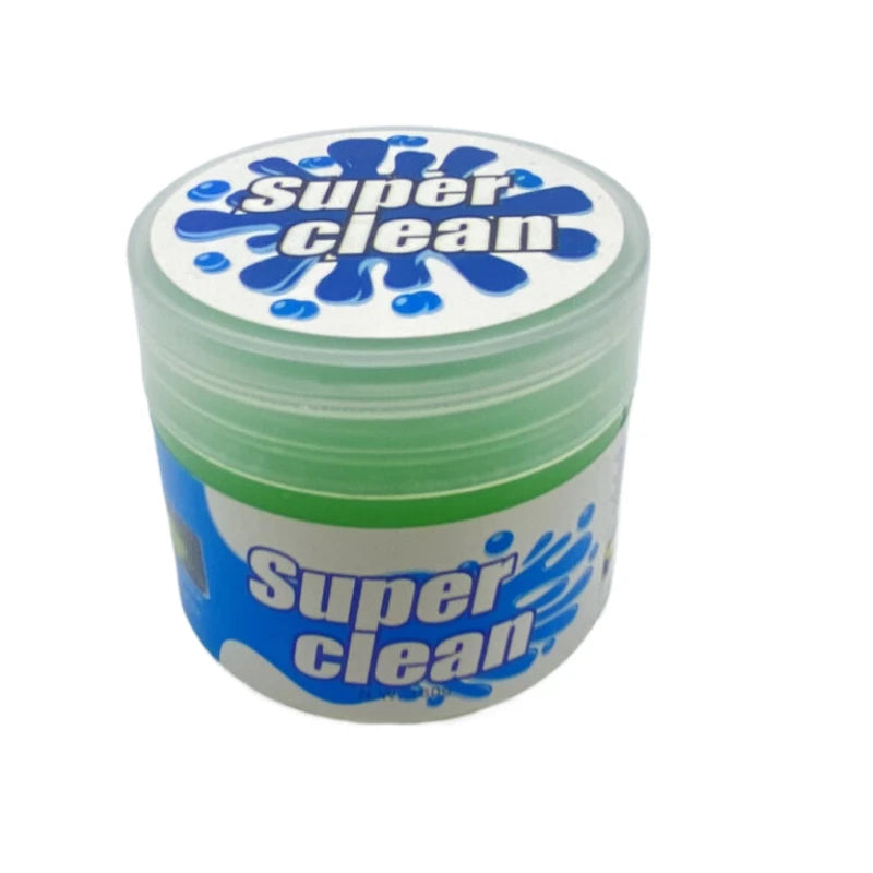 Super Clean cleaning wipes in a container with blue and green design on a white background