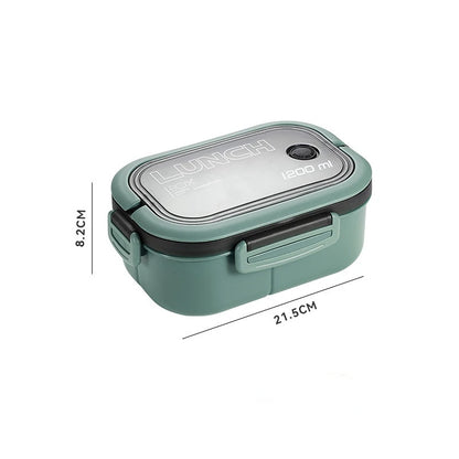 Green lunch box with dimensions on a white background