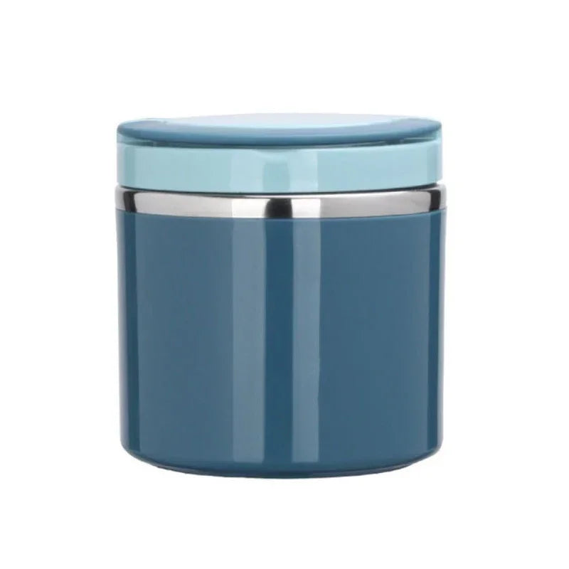 Blue cylindrical container with a light blue lid on a white background