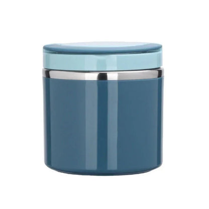 Blue cylindrical container with a light blue lid on a white background